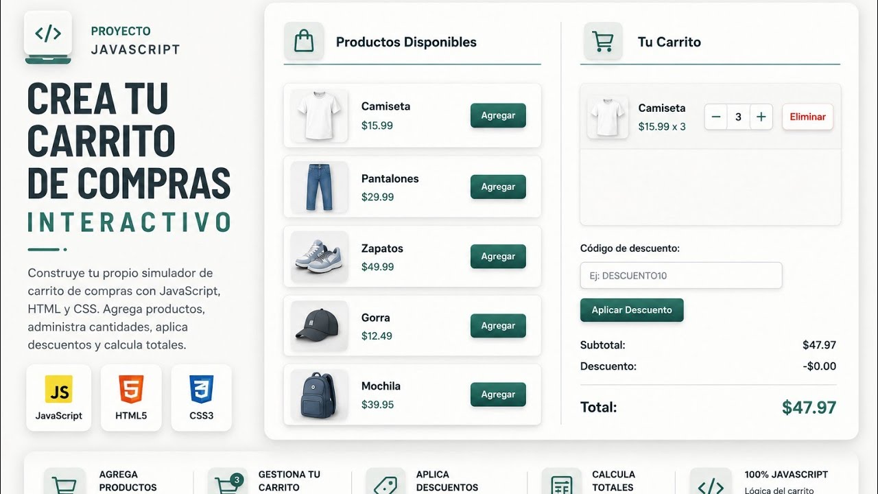 💻 Proyecto JavaScript: Crea tu Carrito de Compras Interactivo con Descuentos (HTML + JS DOM) 💻
