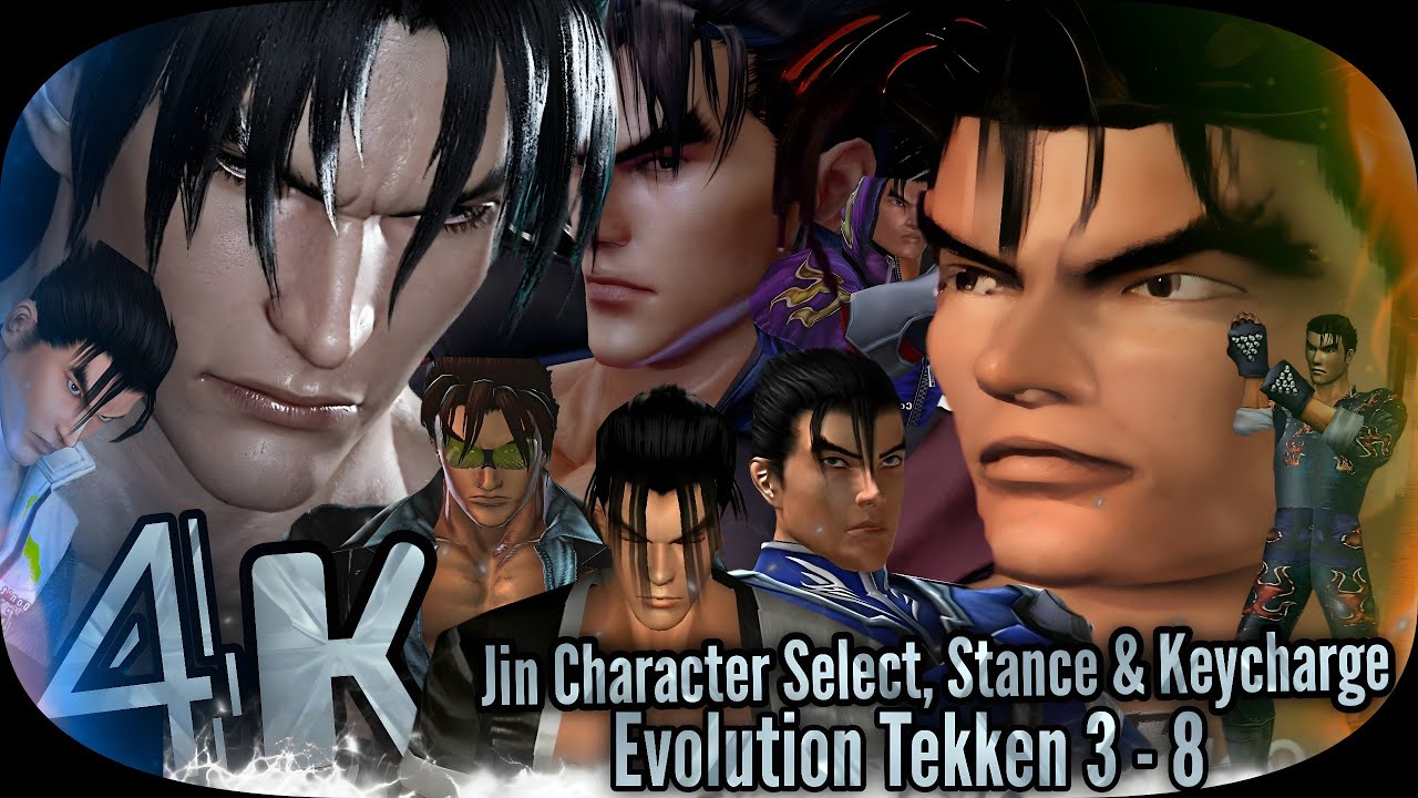 Jin Kazama Character Select, Stance & Keycharge Evolution Tekken 3 to 8 4K 60 FPS 