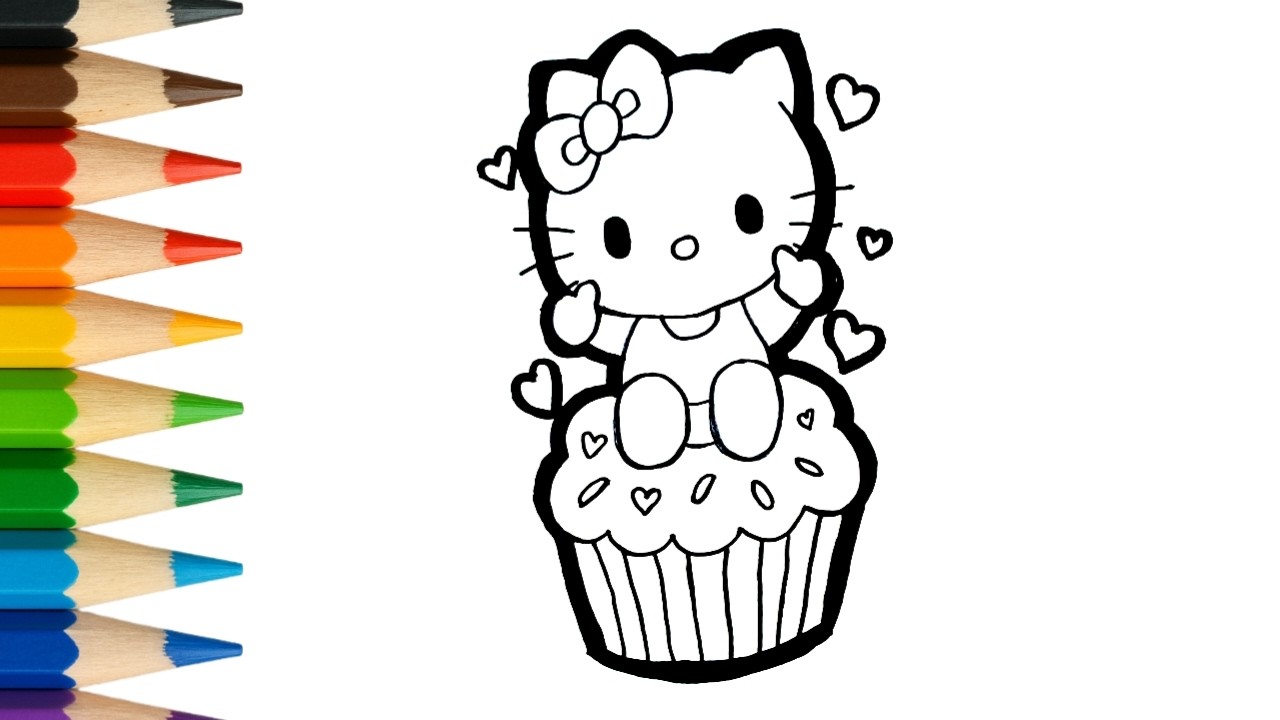 Cara Menggambar & Mewarnai Hello Kitty di Atas Kue 🎂🐱 | Mudah untuk Anak!