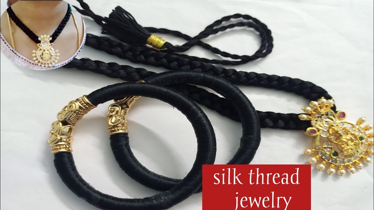 Beautiful silk thread neck piece making / Easy black thread making at home by _ chittithalli recipes