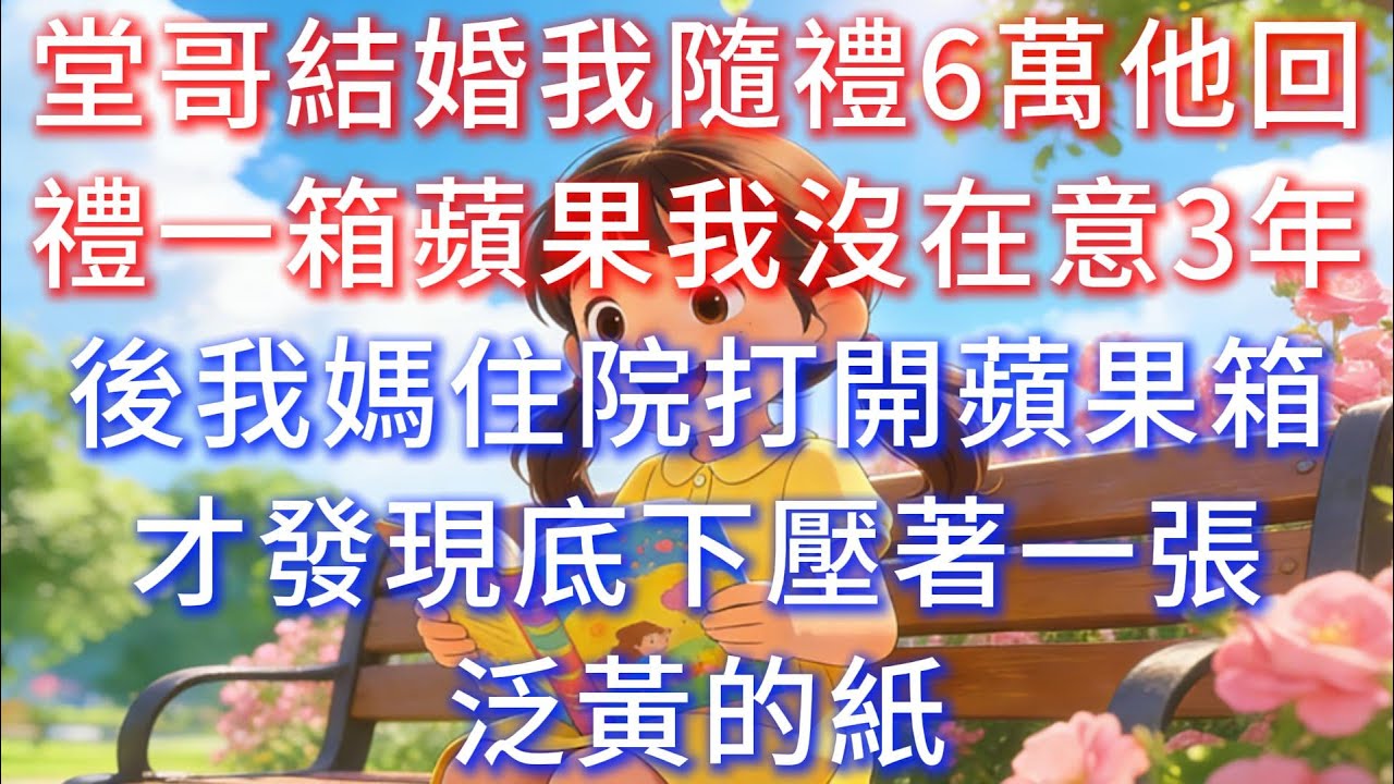 堂哥結婚，我隨禮6萬，他回禮一箱蘋果，我沒在意。3年後我媽住院，打開蘋果箱才發現底下壓著一張泛黃的紙