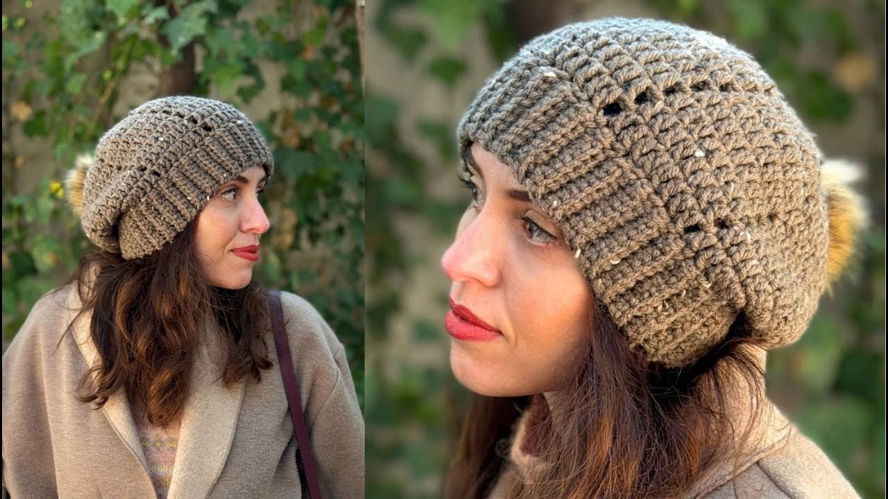 Bonnet au crochet Loose Pompon | Tutoriel crochet facile | Mod&egrave;le crochet gratuit | PDF et video
