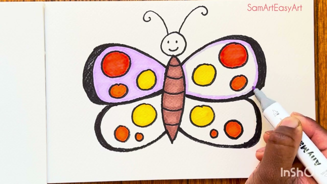 Simple, Easy and Colorful Butterfly Drawing.