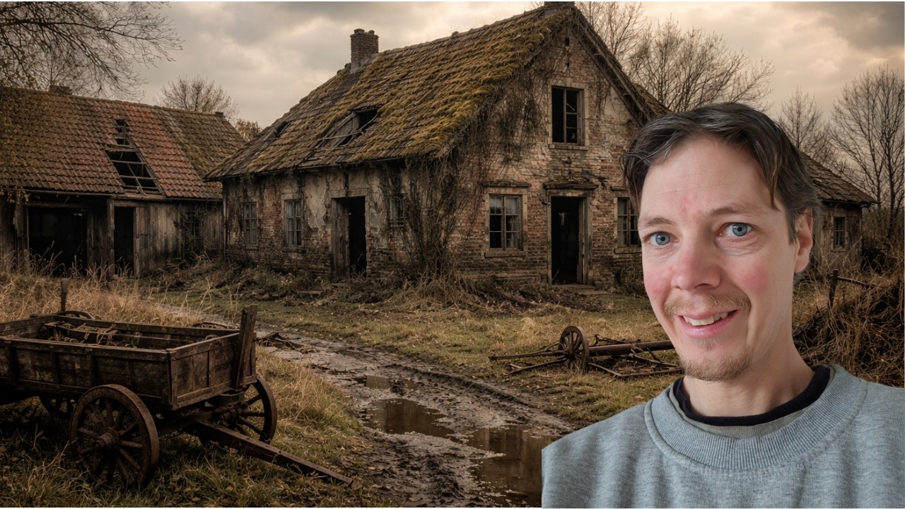 verlaten boerderij dat volledig word overgenomen door de natuur