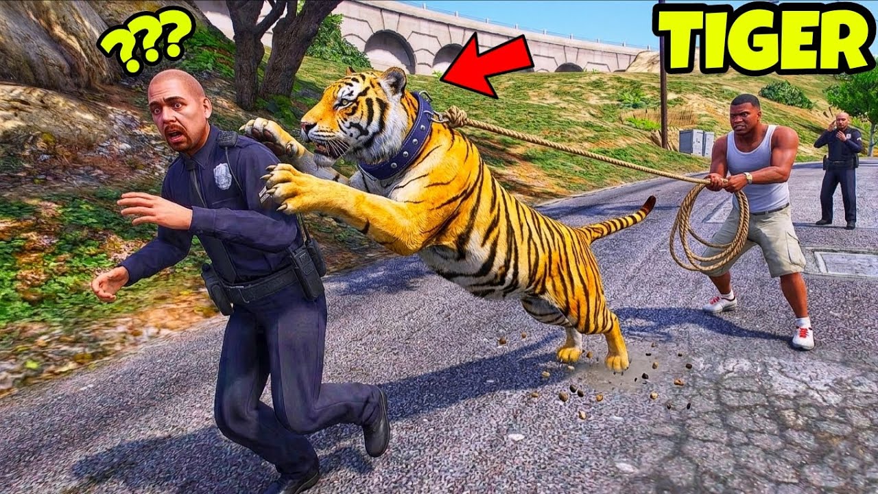 Franklin's Pet TIGER HATES COPS in GTA 5 