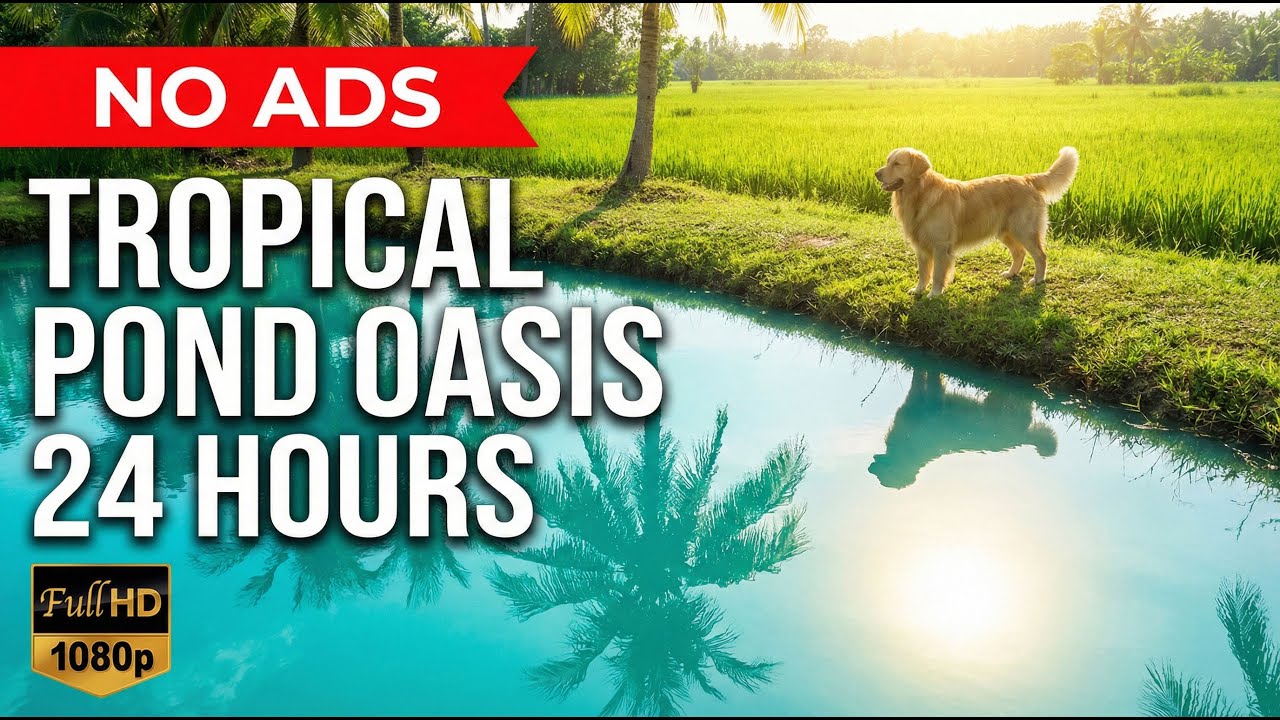 24 Hours of Dog TV - Tropical Field & Pond Oasis Walk for Dogs🎵🐶Dog Calming Music💖