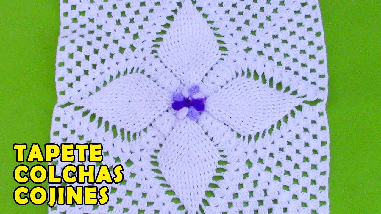 Cuadrado o muestra a crochet en punto hojitas en relieves para colchas, cobijas y mantitas de bebe