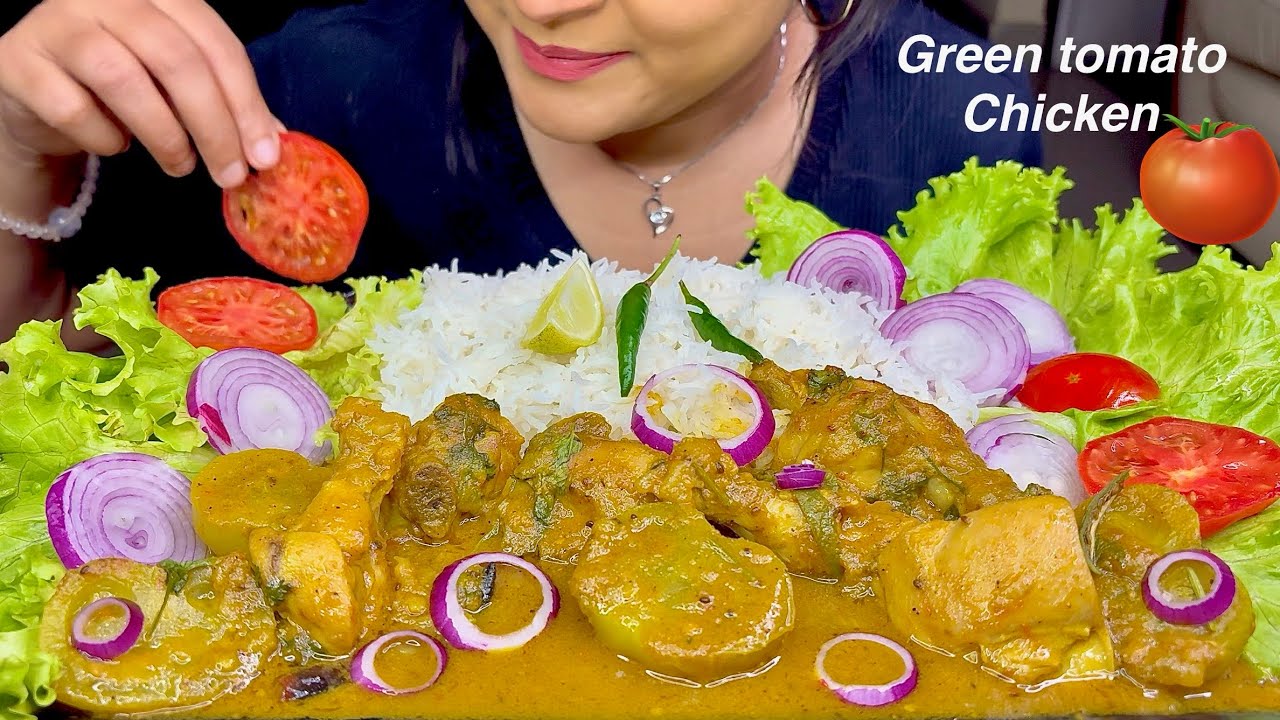 Chicken with green tomatoes recipe was unbelievably delicious | ASMR Eating 