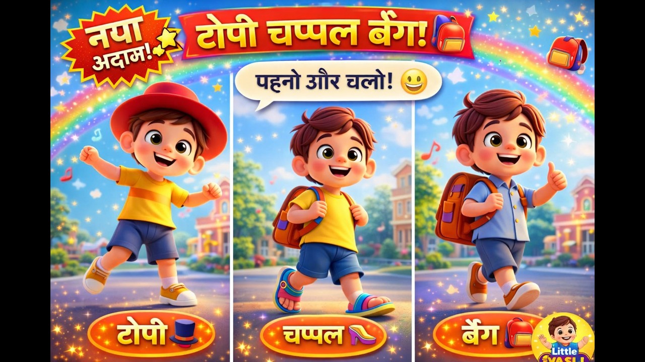 Hindi Nursery Rhymes 🎒👓👡 | Getting Ready Songs for Kids | टोपी, घड़ी, चश्मा, बैग, चप्पल के गाने