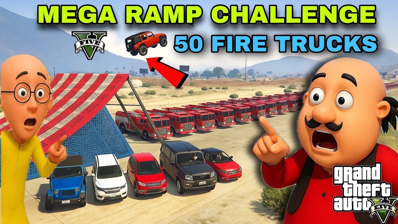 GTA 5 : MOTU PATLU TRIED IMPOSSIBLE 50 FIRE TRUCKS MEGA RAMP CHALLENGE | WITH INDIAN CARS 🇮🇳 ! GTA 5
