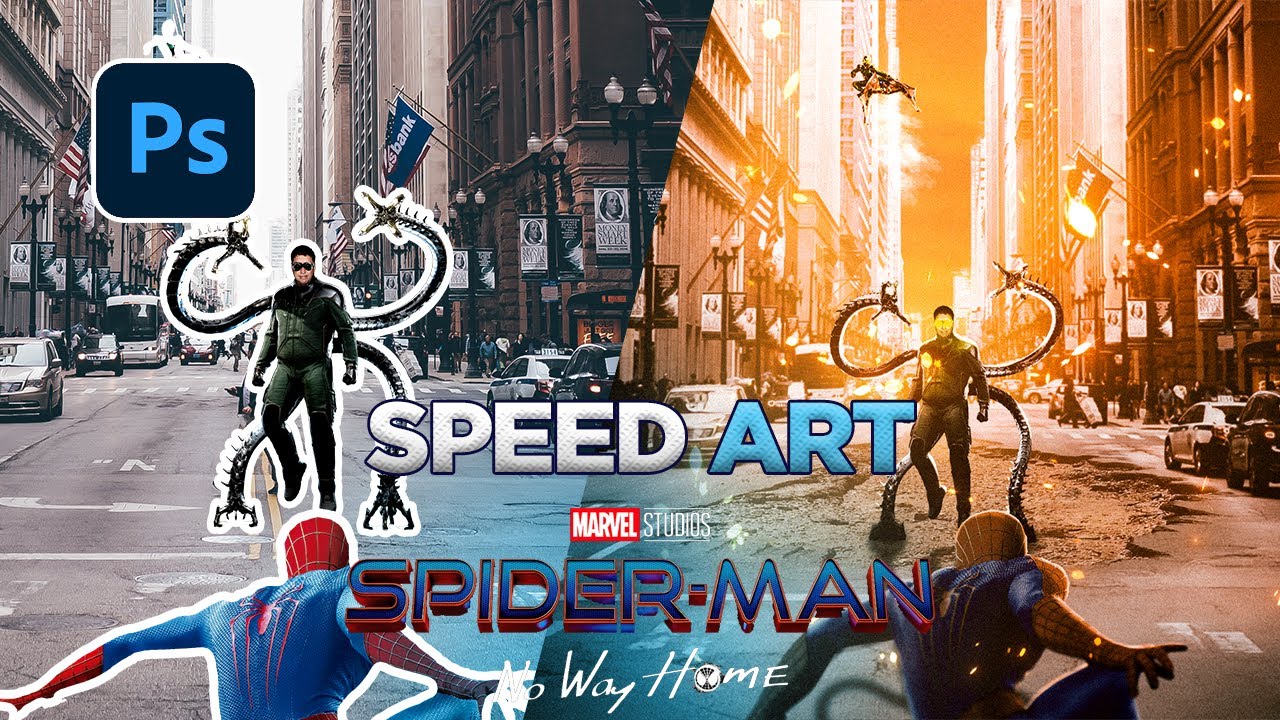 Spider-man vs Octopus and Green goblin - Speed art in Photoshop