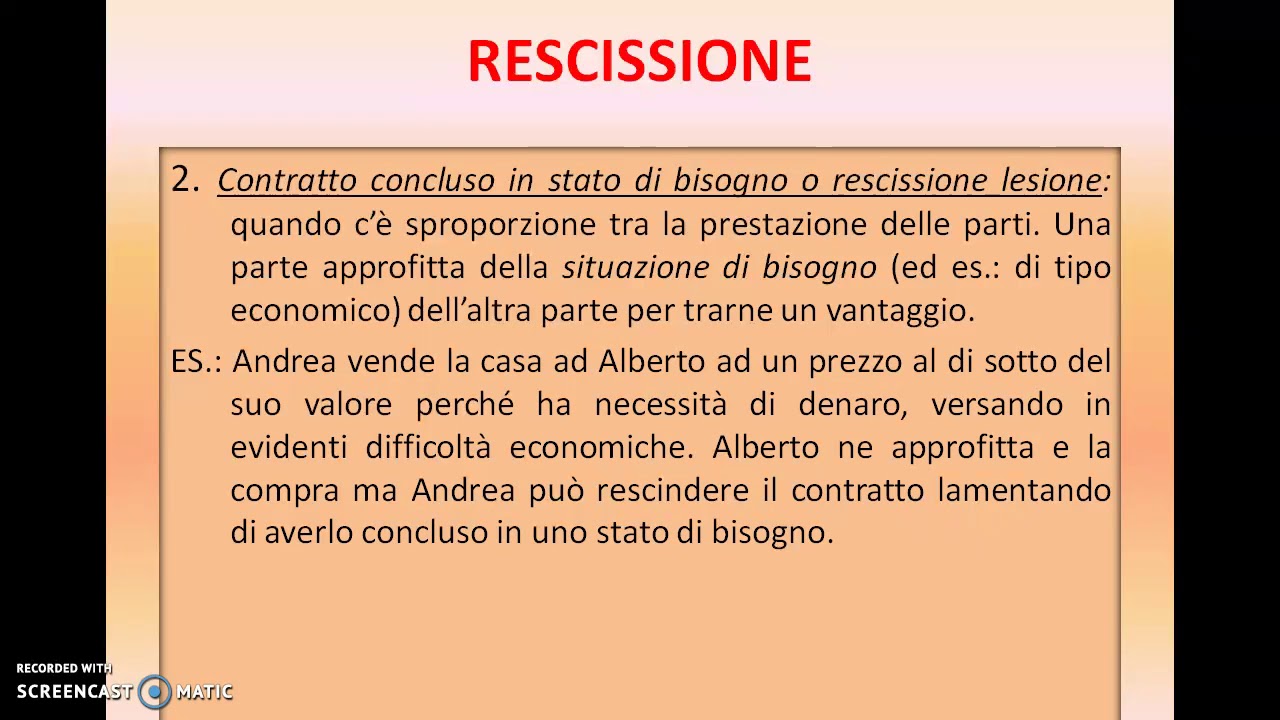 RESCISSIONE E RISOLUZIONE DI UN CONTRATTO