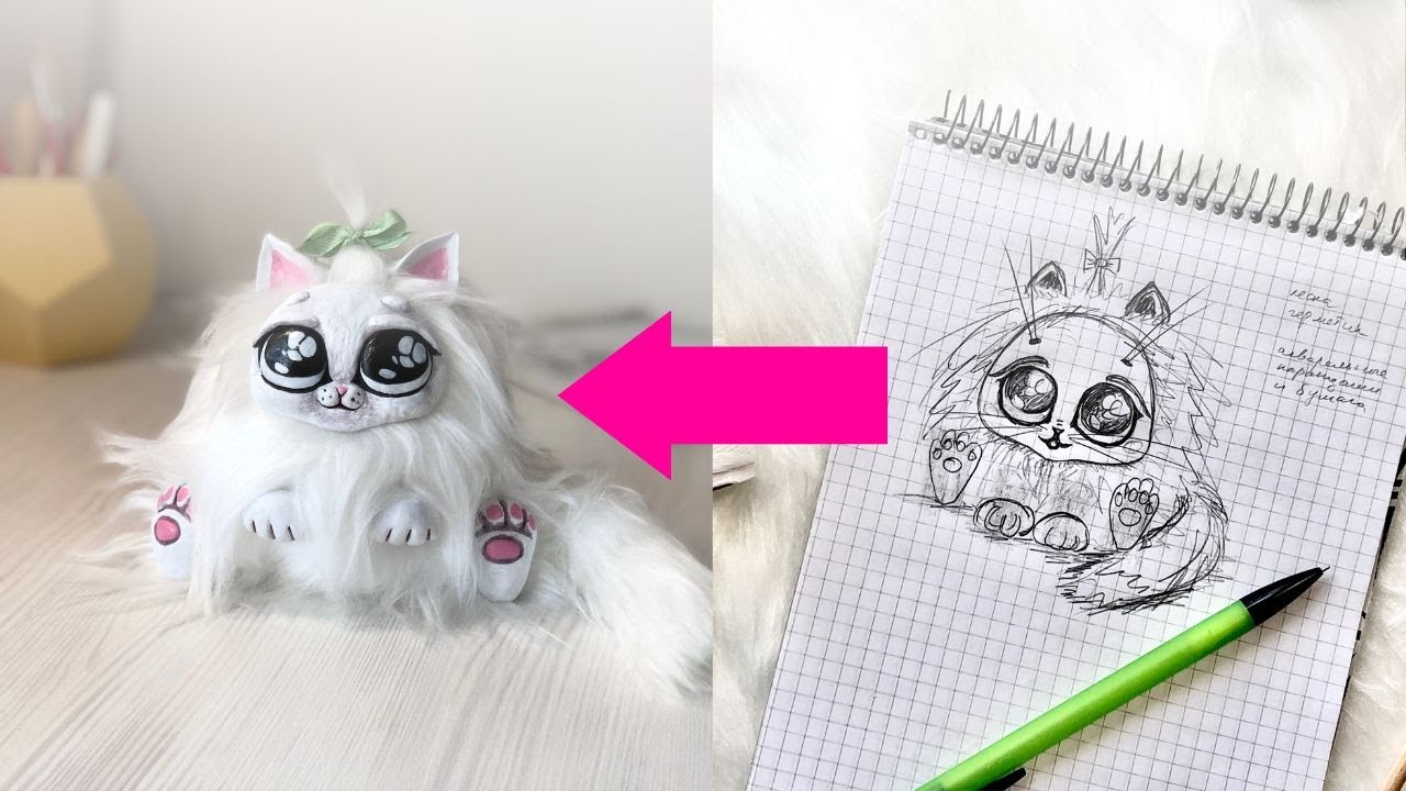 Шьем котенка из меха. Лепим детали из пластичного гипса. Расписываем акрилом