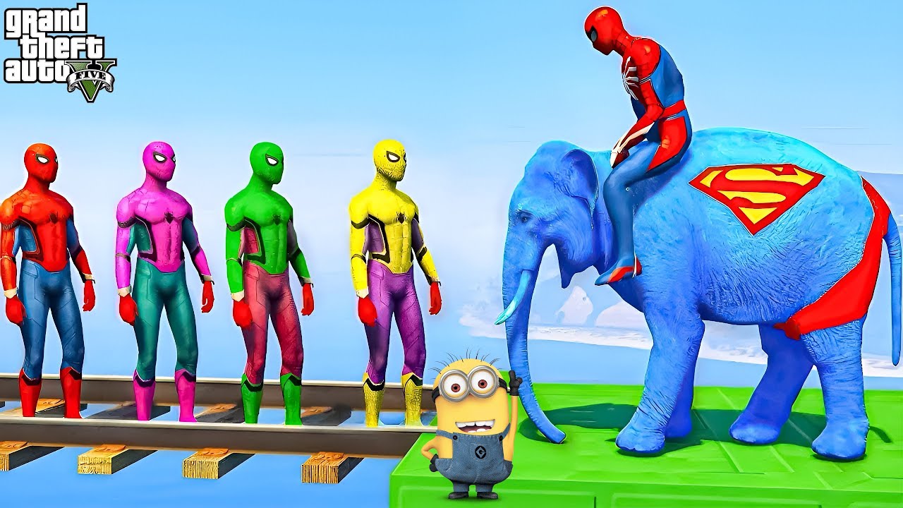 Long Slide Game With Elephant Gorilla Buffalo Hippopotamus Tiger - 3d Animal Game - Funny 3d Animals