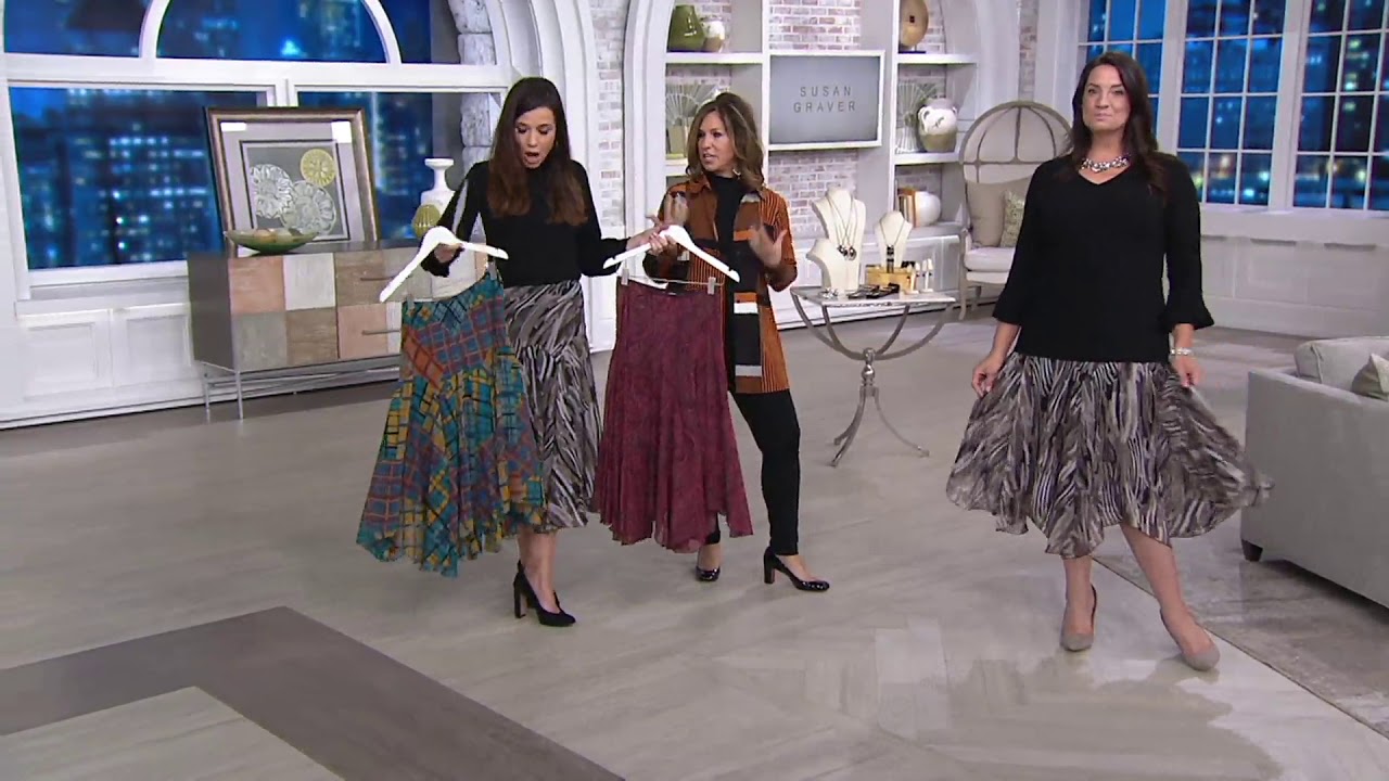 Susan Graver Printed Sheer Chiffon Fully Lined Skirt on QVC