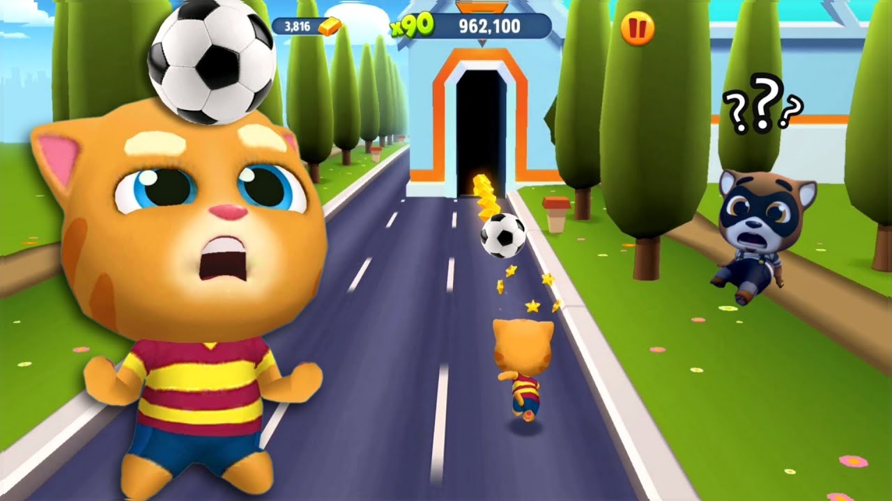 Talking Tom Gold Run Talking Ginger's Ball Playing Skills Make Raccoon Admire Him