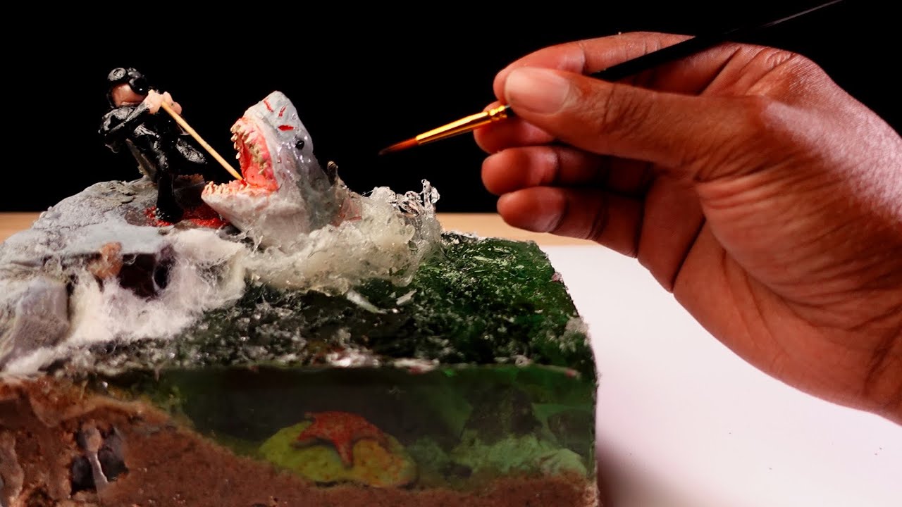How to make a shark attacking diver diorama