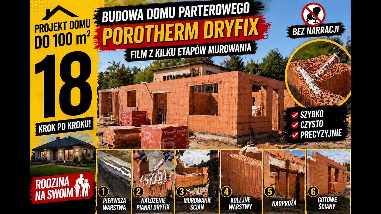 Dom 100m2 Projekt o nazwie RODZINA NA SWOIM  . Budowa domu parterowego POROTHERM DRYFIX
