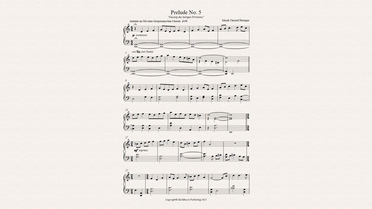 Prelude No.5 Gesang des heiligen Pirminius von Christof Heringer aus dem Pirmasenser Klavierbüchlein