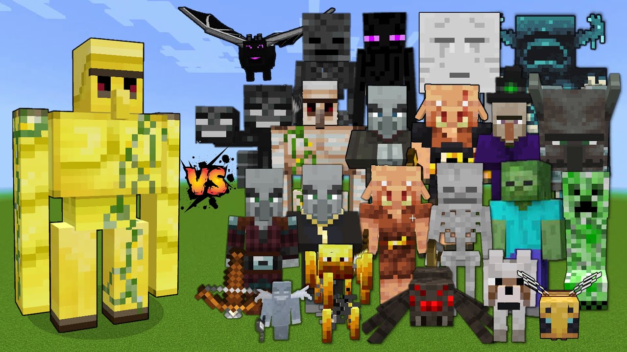 Gold Golem vs Every mob in Minecraft - Minecraft mob battle - Gold Golem vs All Mobs