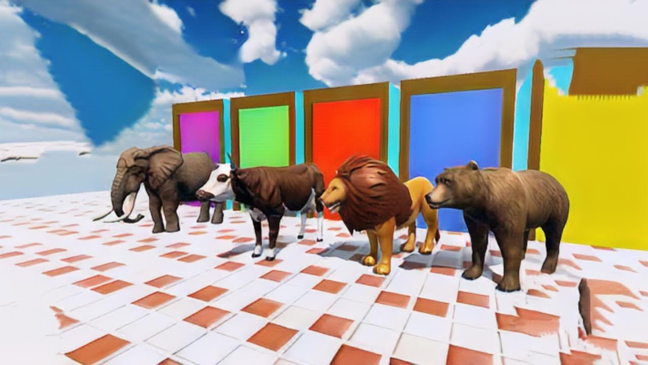Layers Roll Game Mammoth Elephant Cow 3D Animal Crossing Fountain With Elephant Cow Loin Bear