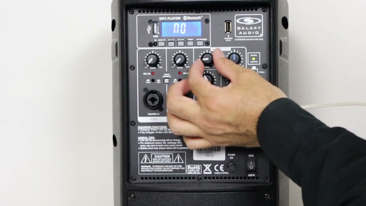 Operation of the Galaxy Audio TQ8X Powered Portable PA Speaker
