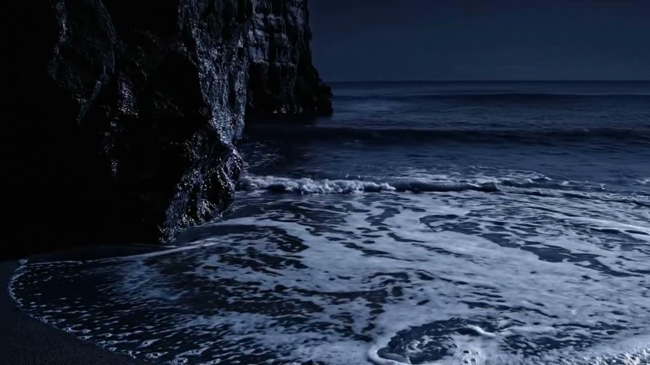Midnight Ocean Waves Crashing on a Rocky Beach | 3 Hours of Deep Sleep Nature Ambience