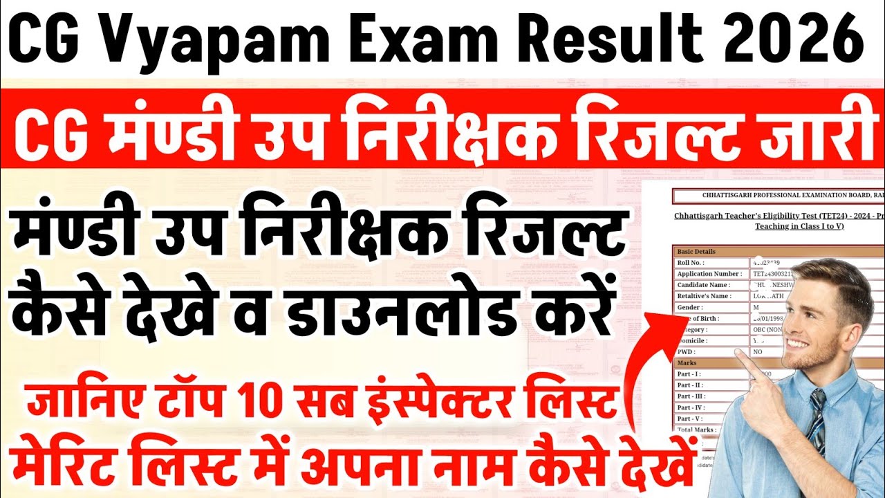 cg mandi up nirikshak exam result 2026 kaise dekhe | cg vyapam sub inspector merit list result 2026