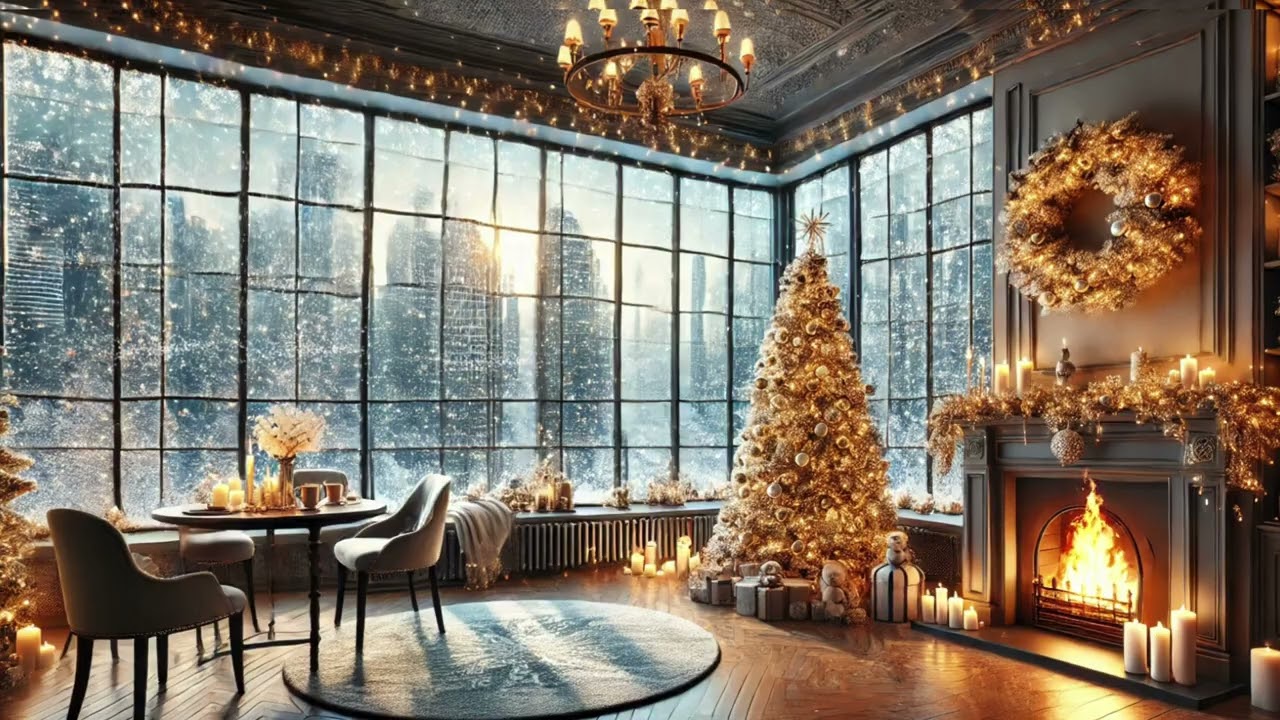 Cozy winter cityscape | Relaxing jazz music for a peaceful evening indoors