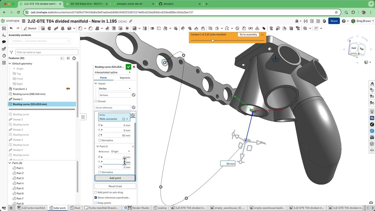 Using Onshape's new Routing curve for various 3D curve workflows