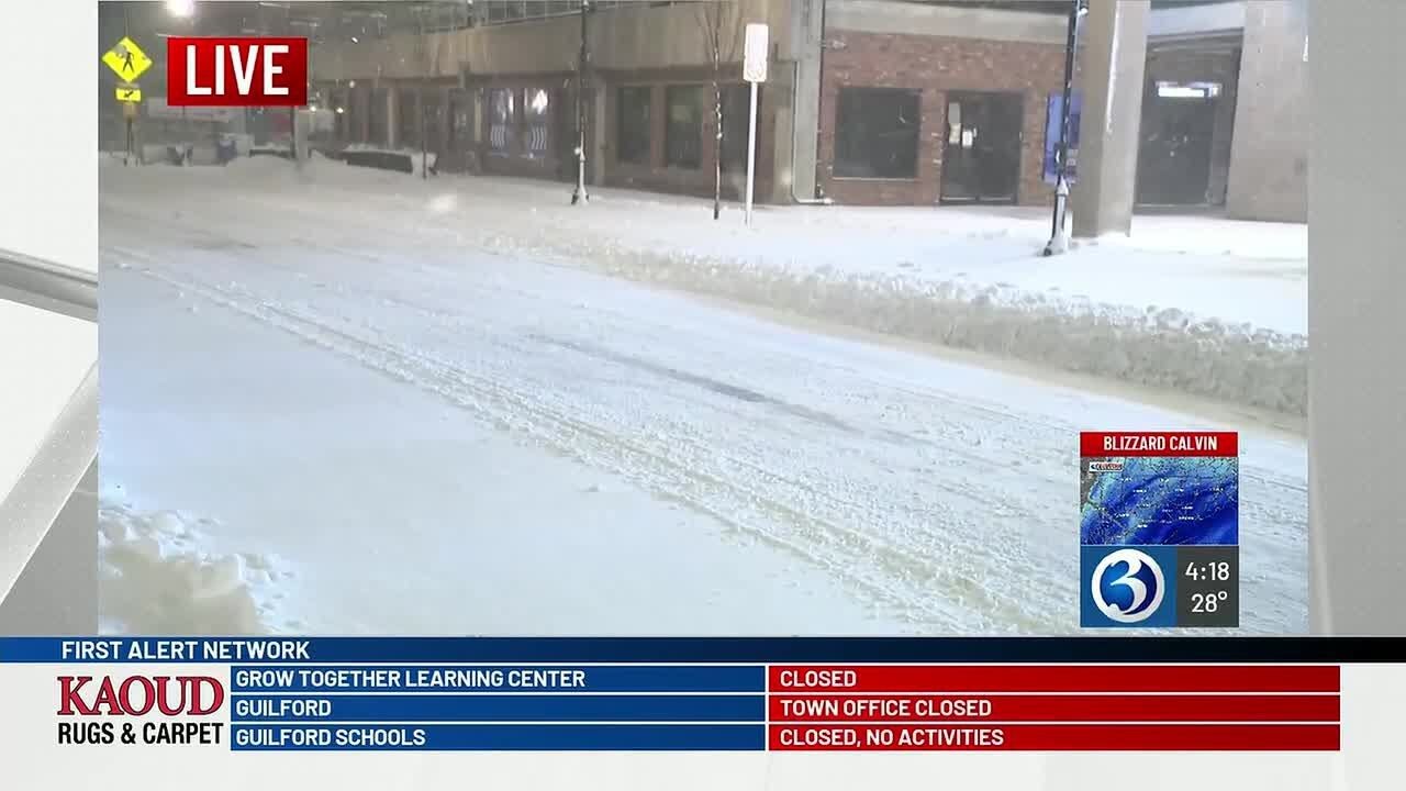 Blizzard Calvin conditions in Waterbury