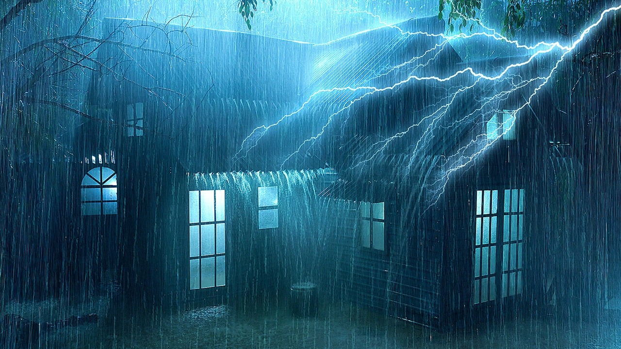 Goodbye Insomnia with Heavy Rain & Thunder Growls on a Stale Tin Roof in Foggy Murky Forest at Night