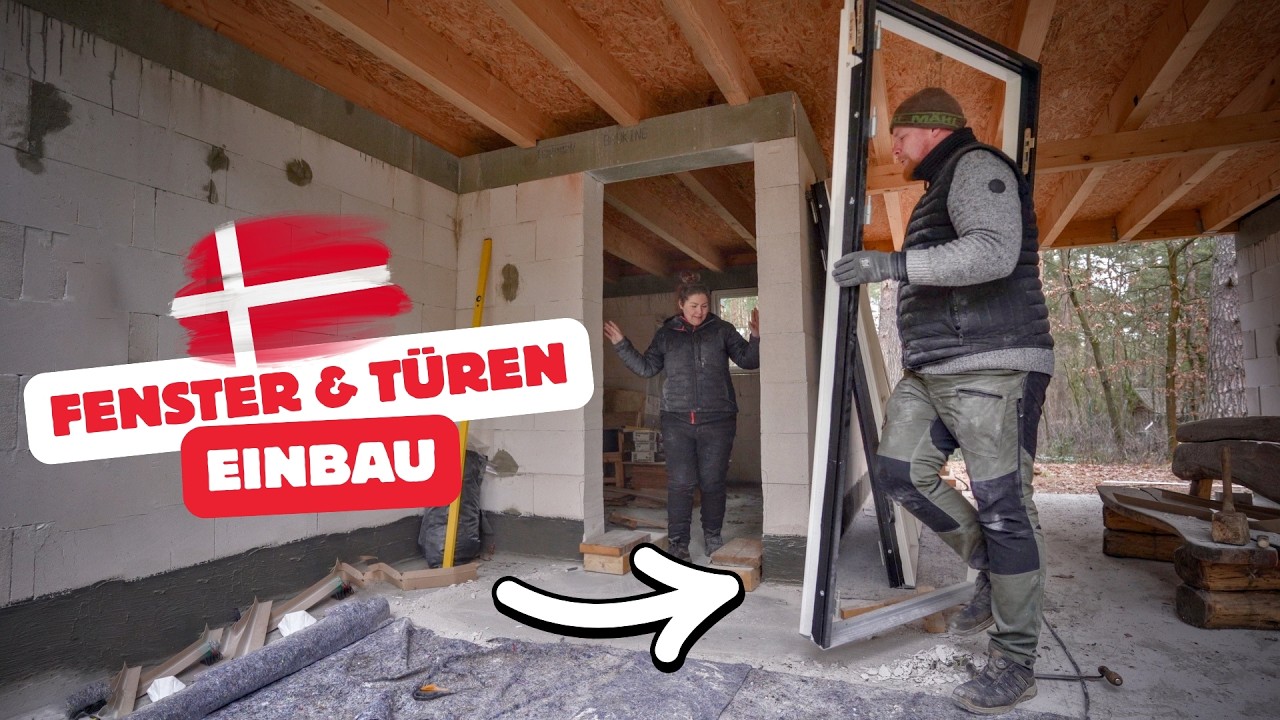 Holz-Fenster und Türen Einbau in der Waldhütte