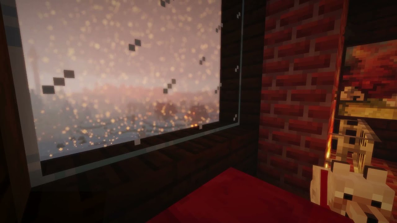 30 Minutes of calming minecraft music with fireplace and rain|dynamic background