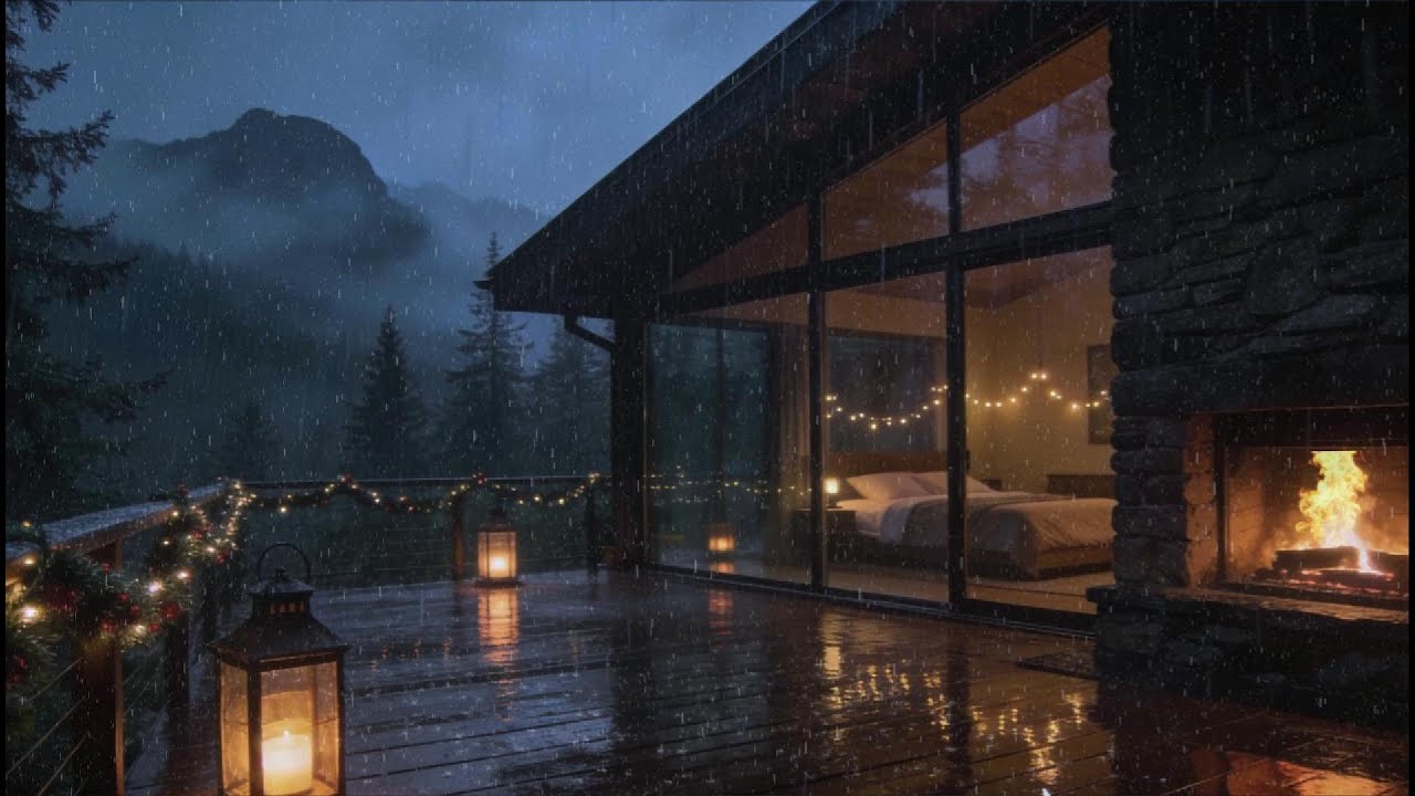 Thunder & Rain White Noise | Distant Thunderstorm on Mountain Cabin Porch