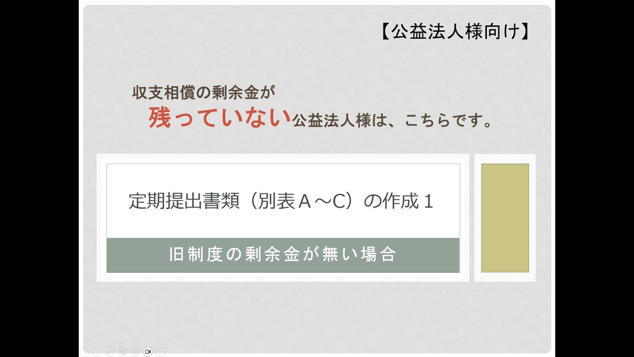 YouTube R8.3.7 ① 定期提出書類（別表A～C）の作成１　旧制度の剰余金が無い場合【公益法人様向け】
