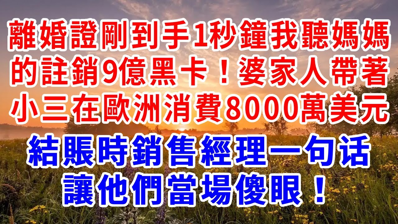 離婚證剛到手1秒鐘，我聽媽媽的註銷9億黑卡！婆家人帶著小三在歐洲消費8000萬美元，結賬時銷售經理一句话，讓他們當場傻眼！