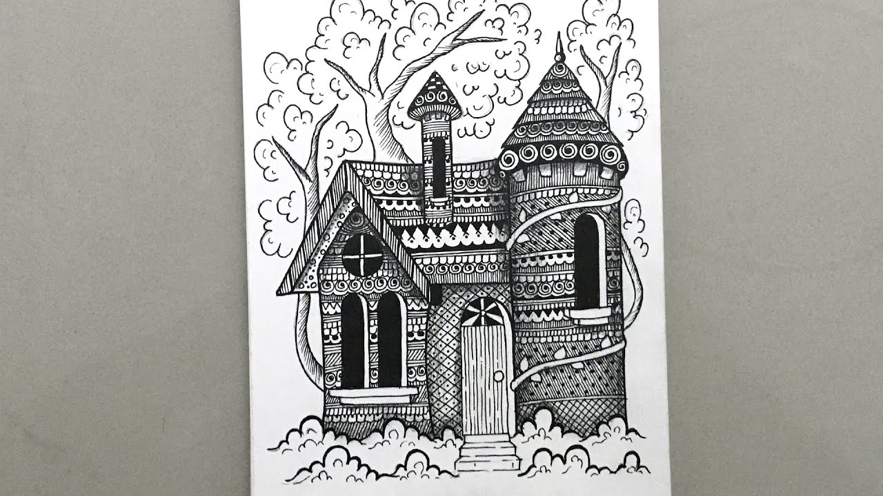 Beautiful Fantasy Mandala House | Mandala Drawing Step by Step | Zentangle Art