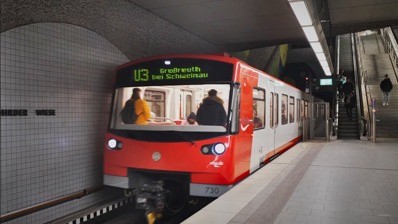 Germany, Nürnberg, U-Bahn night ride from Wöhrder Wiese to Hauptbahnhof