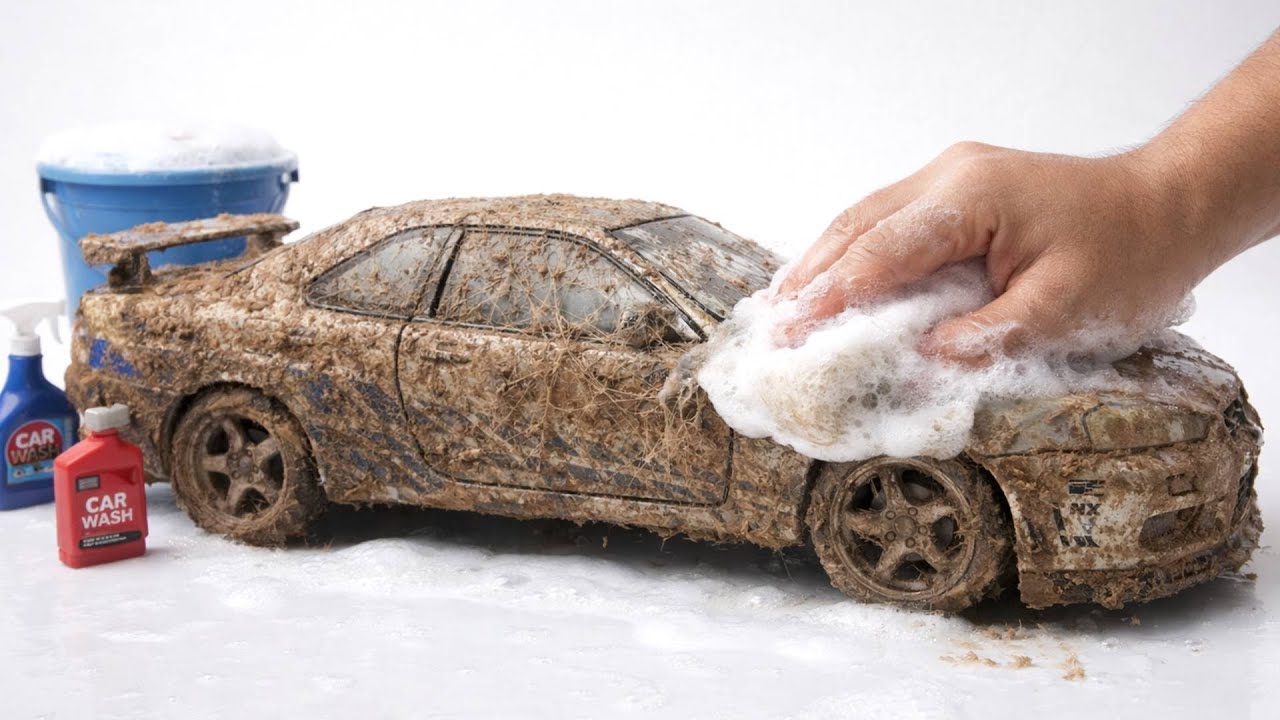 Super Realistic Cleaning of a 1:34 Nissan Skyline GT-R After an Extreme Off-Road Adventure