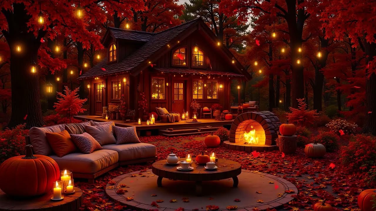 Haunting Autumn House Ambience 🎃 Fireplace Glow & Smooth Jazz for a Cozy Halloween Night