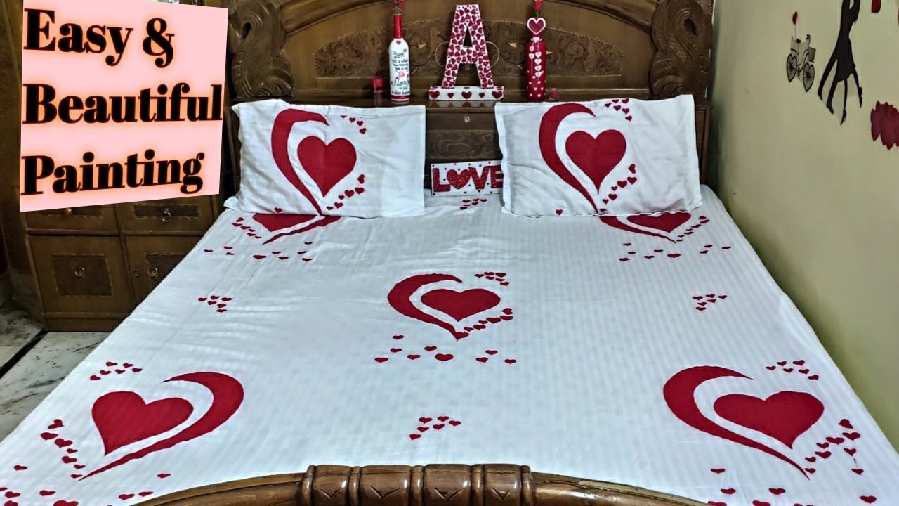 Beautiful Painting On Bed Sheet/ Heart Design/ Valentine's Day Theme/Vibha's Style Zone