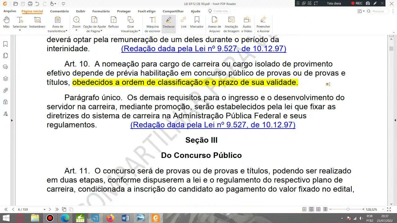 Leitura e marcações da LEI 8112/90. Concurso INSS 2022. Regime Jurídico Único INSS