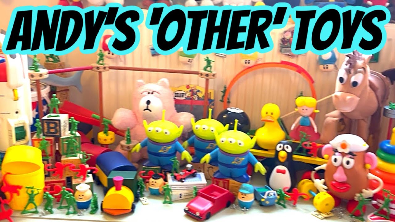 Игрушки Энди из мультфильма «История игрушек» (RockaStack, скейтборд, туристический автобус и т.д.)