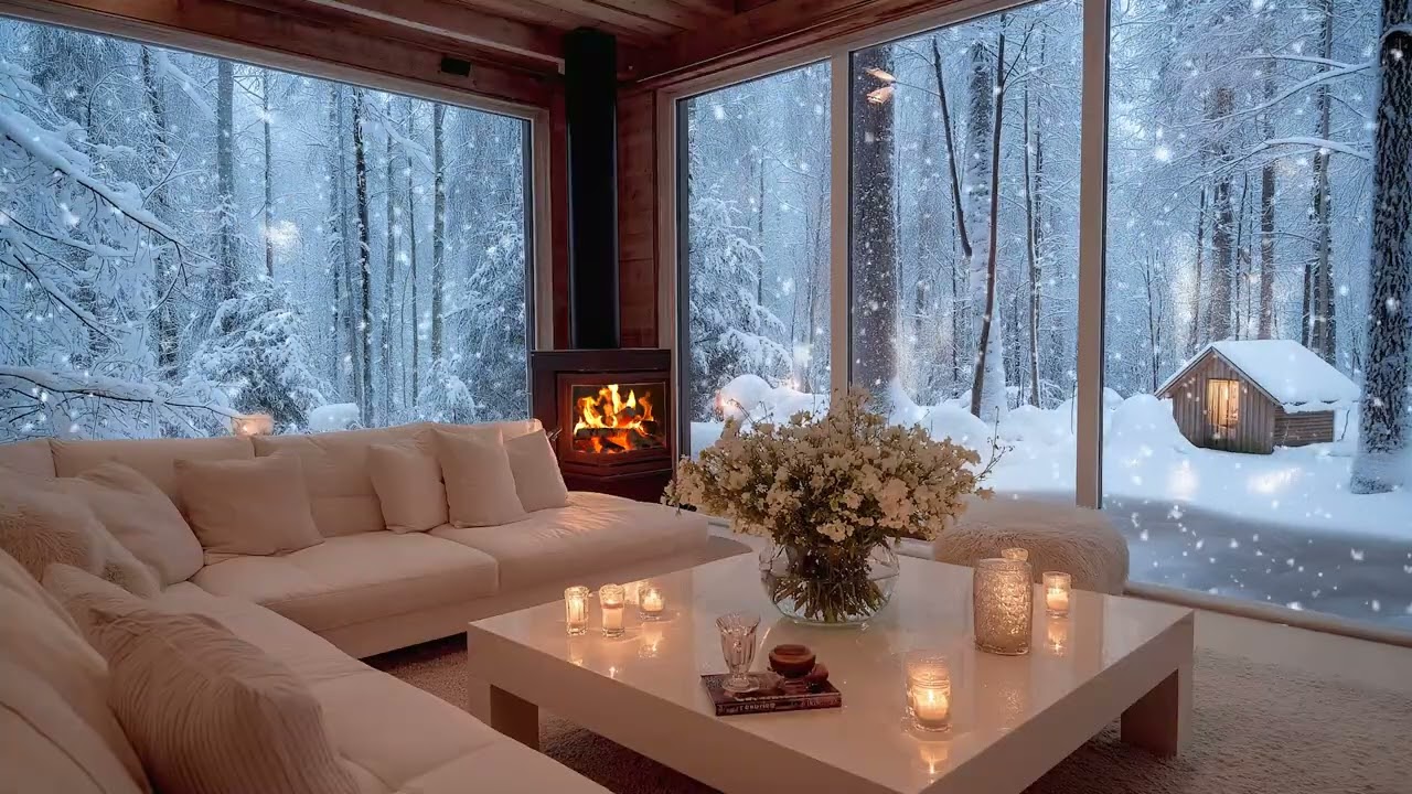(No Ads) Winter Morning Piano with Fireplace Sounds for Calm Focus and Cozy Mood