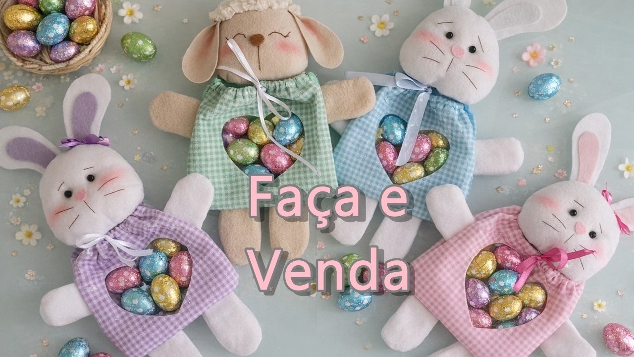 COELHO E OVELHINHA PORTA CHOCOLATE DOCES BOMBOM SAQUINHO EM FELTRO FEITO NA MÃO OU MAQUINA VENDA