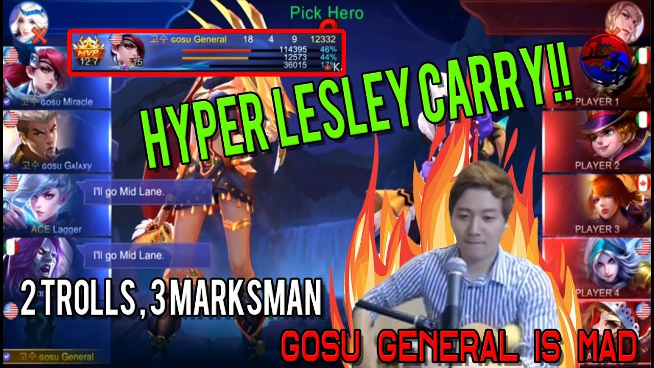 Global Rank No.1 Lesley carried 2trolls | Mobile legends