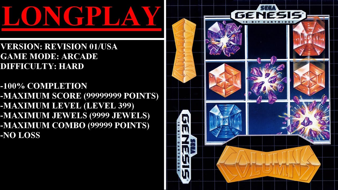 Columns [Rev 01/USA] (Sega Genesis) - (Longplay - Arcade Mode | Hard Difficulty | Maximum Score)