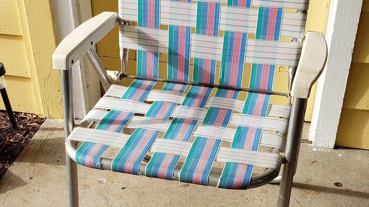 Vintage aluminum web woven folding lawn chair repair