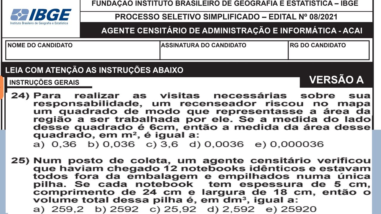 PROVA DO IBGE/ibfc 20/02/2022. Quest&otilde;es de c&aacute;lculos resolvidas.